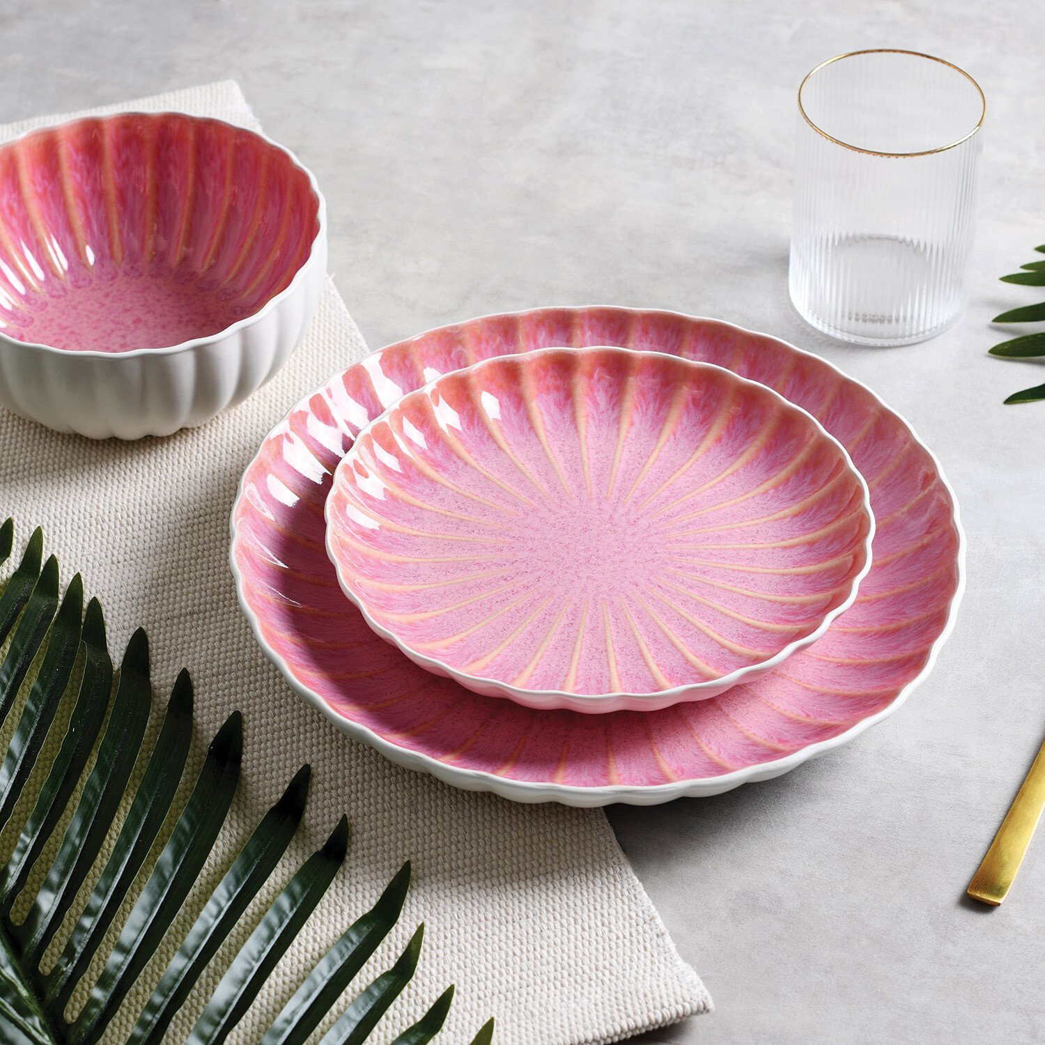 12 Piece Pink Reactive Glaze Dinner Set Pink Image 2