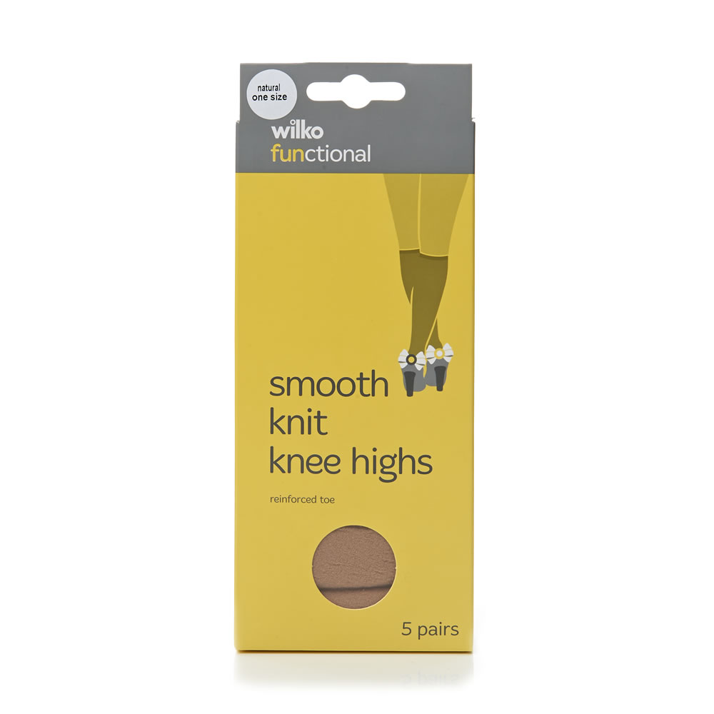Wilko Smooth Knit Natural Knee Highs One Size 5 pack Image