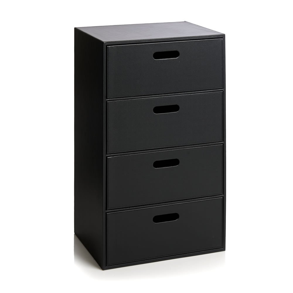 Wilko Black 4 Drawer Faux Leather Storage Tower Image 1