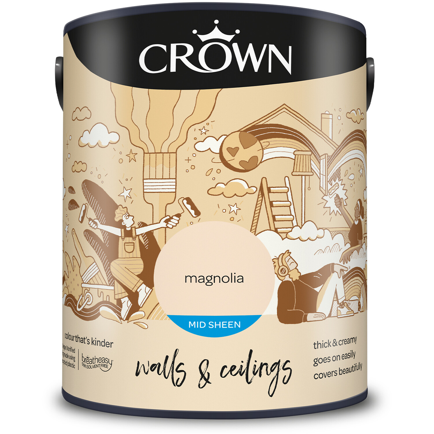 Crown Walls & Ceilings Magnolia Mid Sheen Emulsion Paint 5L Image 2