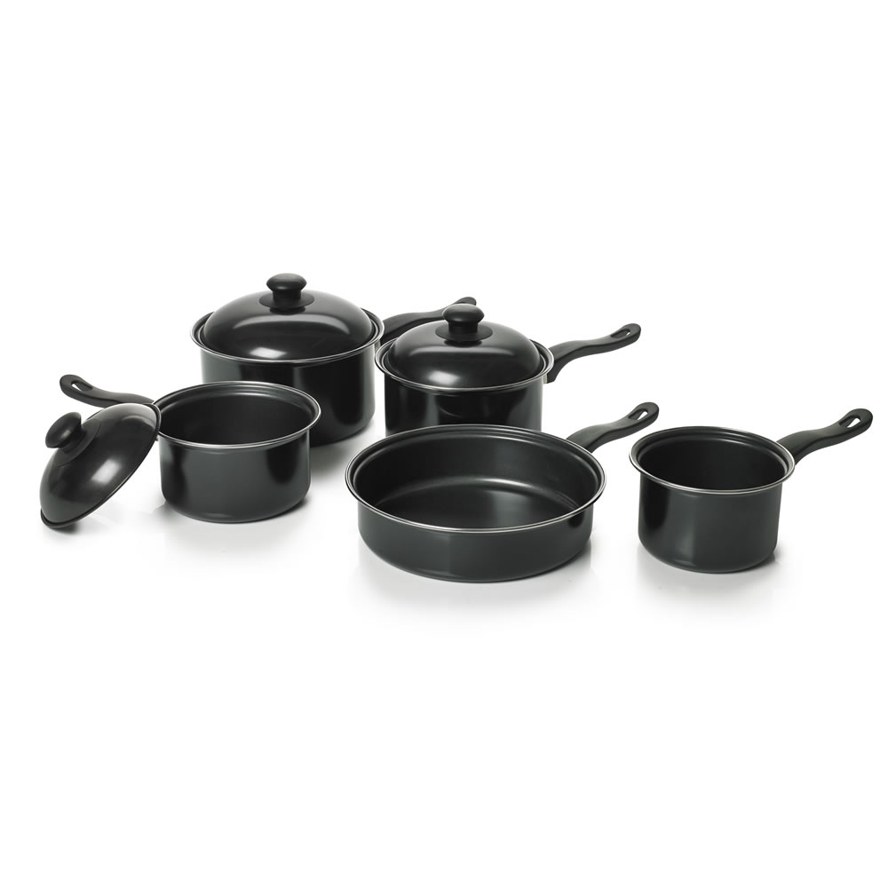 Wilko Functional Non Stick Pan Set Black 5pcs Wilko