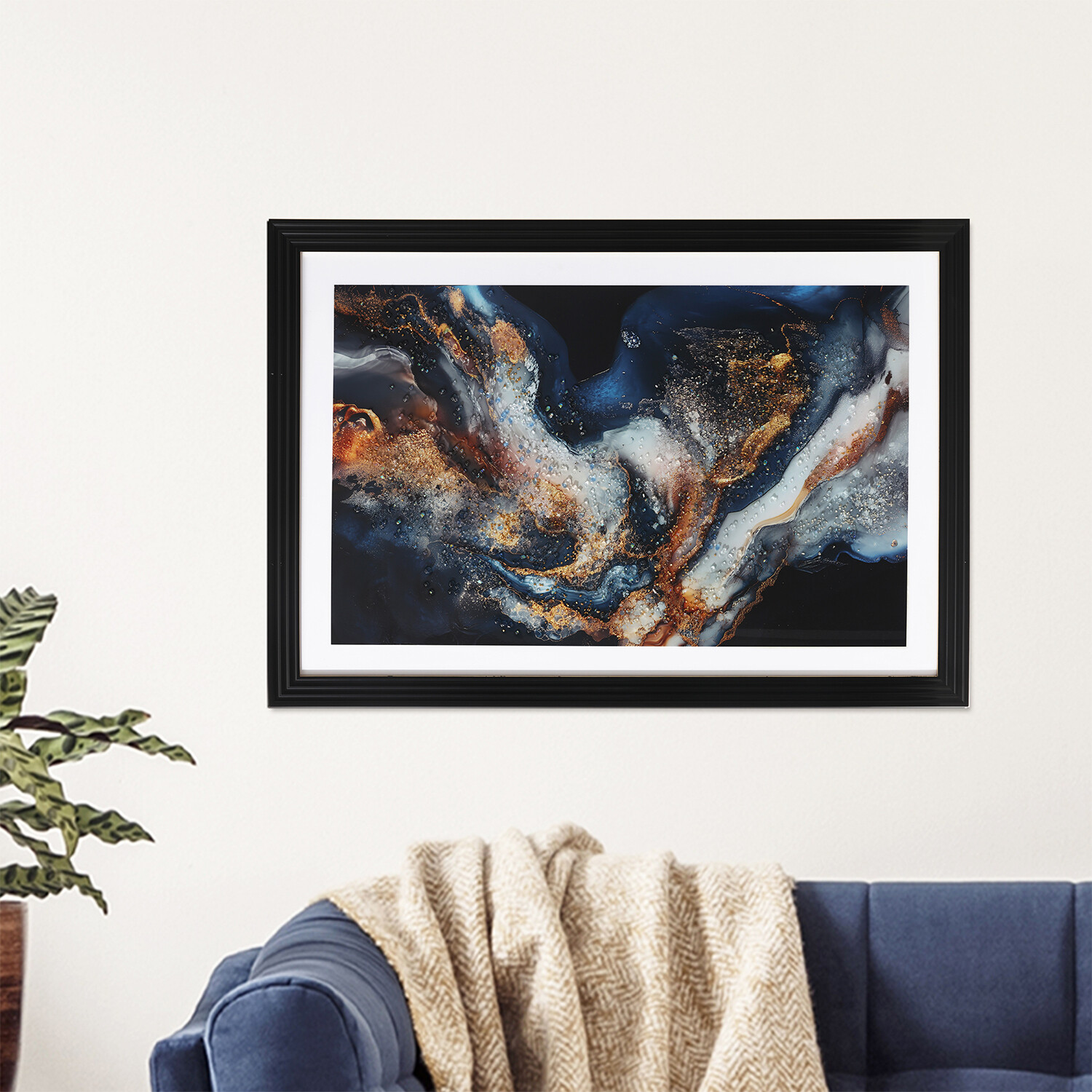 Marble Framed Art Blue and Gold Image 2