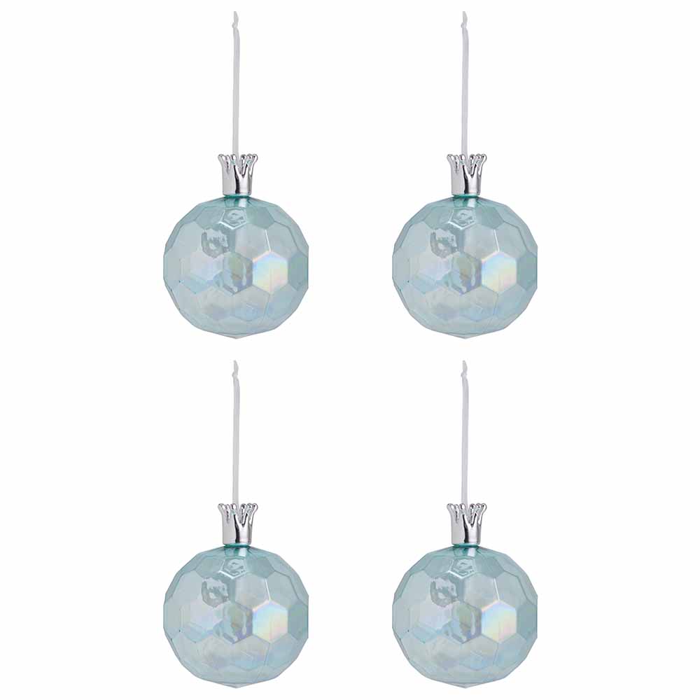 Wilko Magical Hand Blown Iridescent Blue Christmas Baubles 4 Pack Image 2