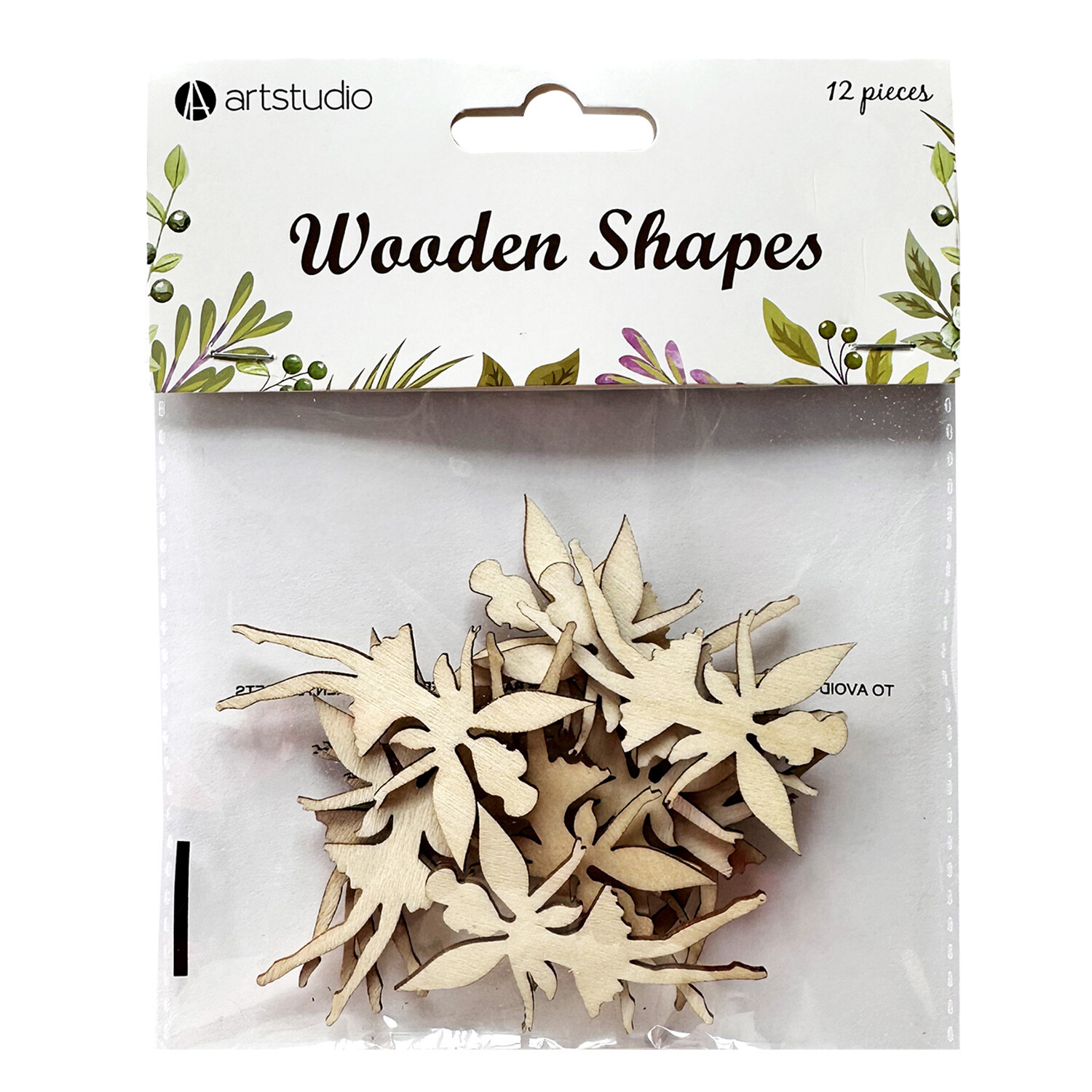 Pack of 12 Wooden Shapes - Cream Image 1