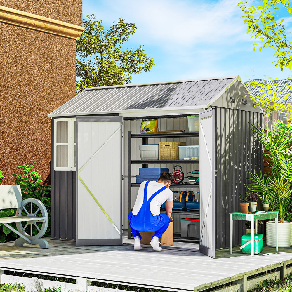 Outsunny 8.5 x 5.6ft Grey Metal Apex Garden Shed Image 2