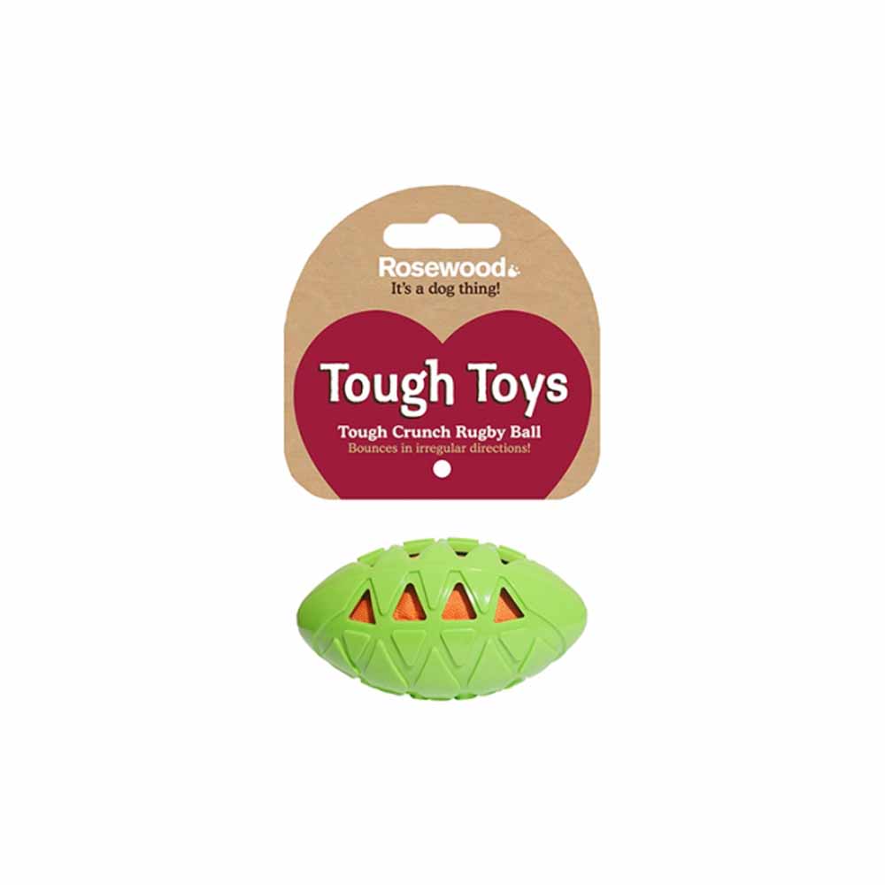 Rosewood Medium Tough Crunch Rugby Ball Dog Toy Image 2
