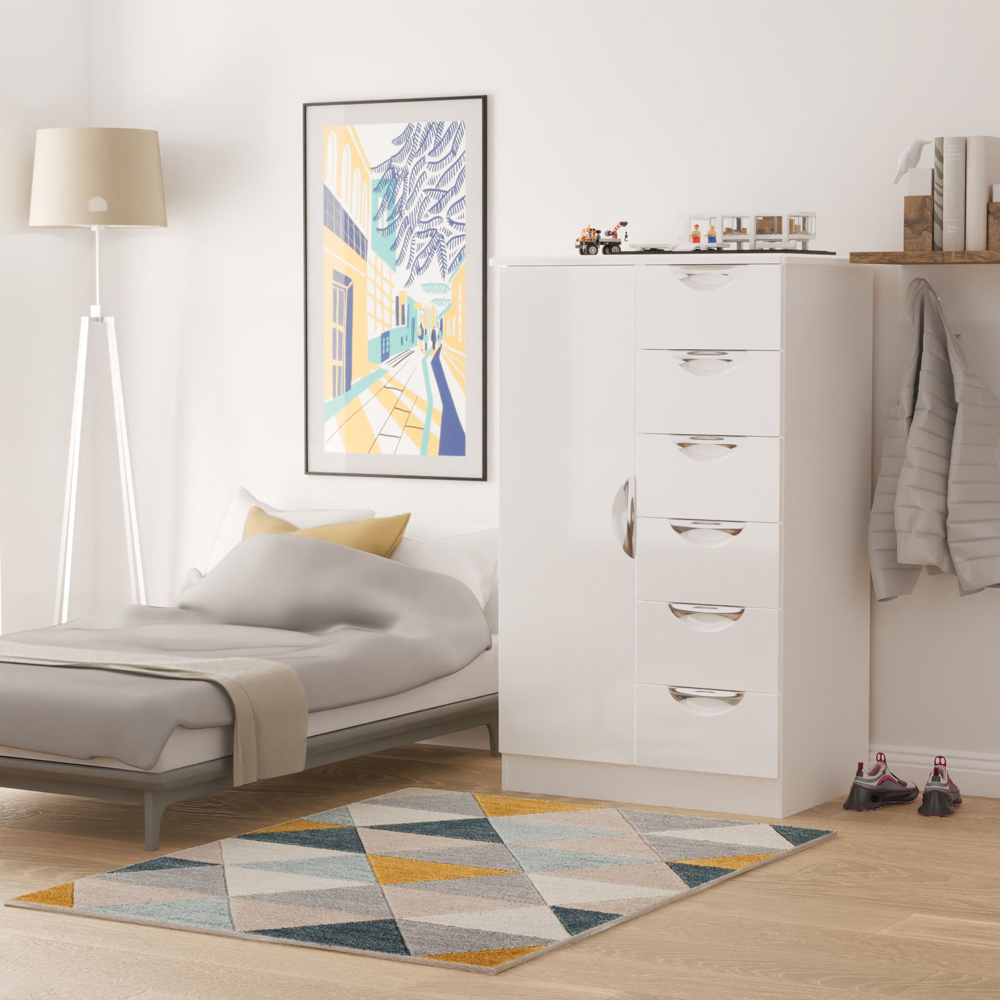 Crowndale Camden Single Door 6 Drawer White Gloss and White Kids Wardrobe Ready Assembled Image 8