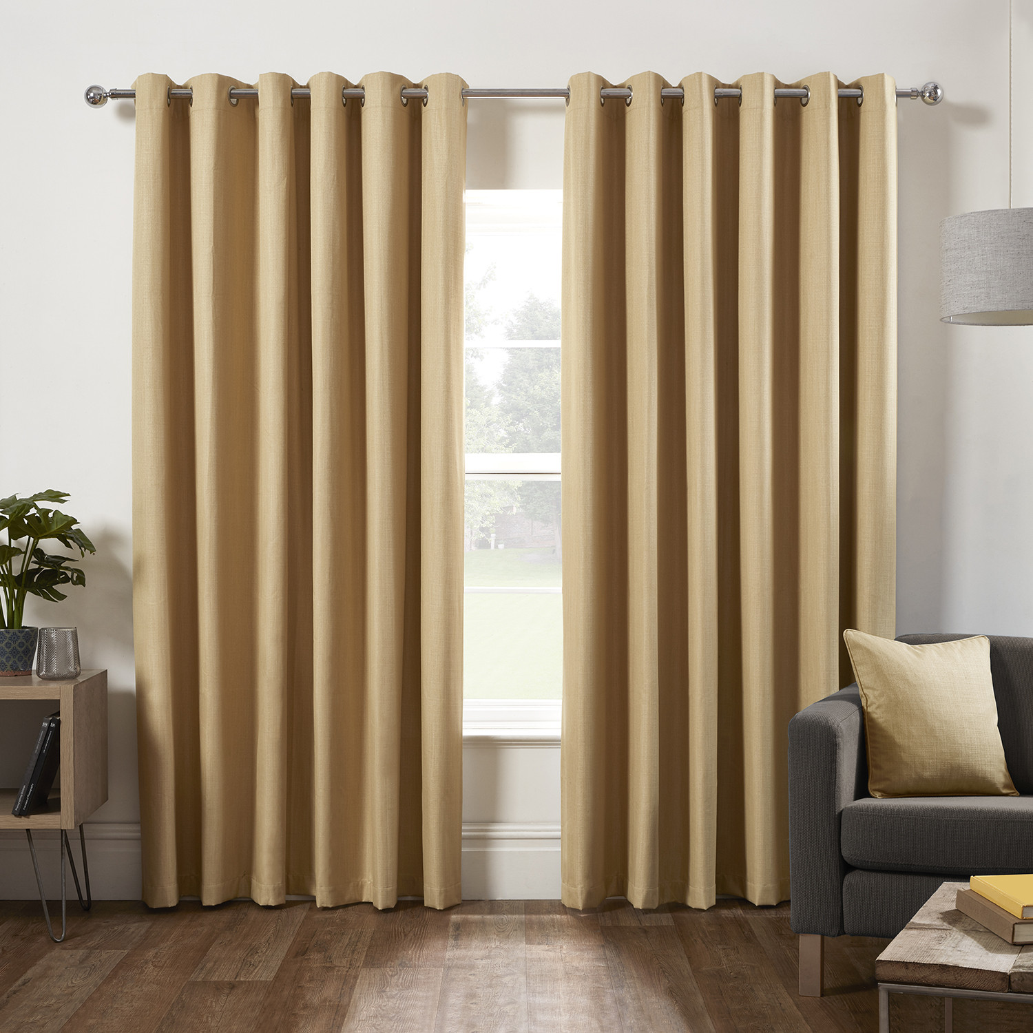 Divante Ochre Hoxton Blackout Eyelet Curtains 168 x 183cm Image 1