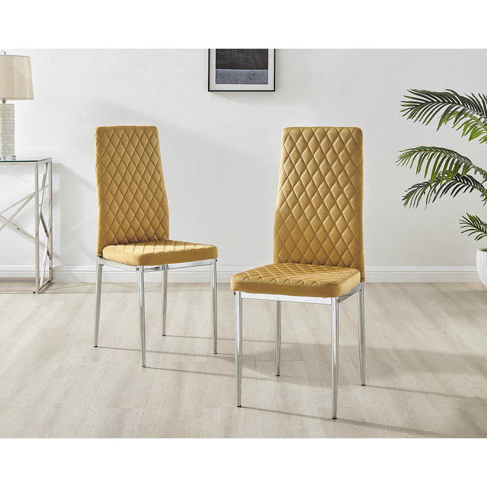 Furniturebox Valera Set of 4 Mustard Yellow and Chrome Velvet Dining Chair Image 6