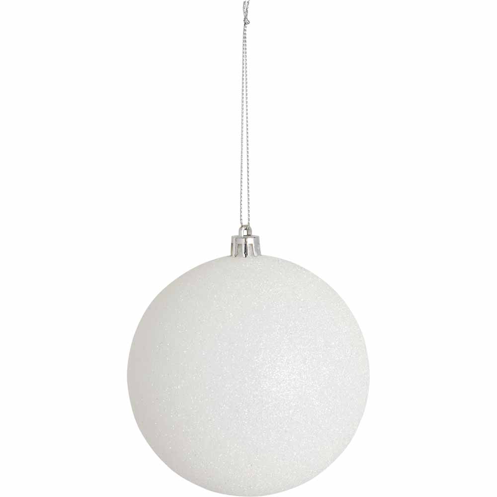 Wilko Large Glitters Silver Christmas Baubles 7 Pack Image 3