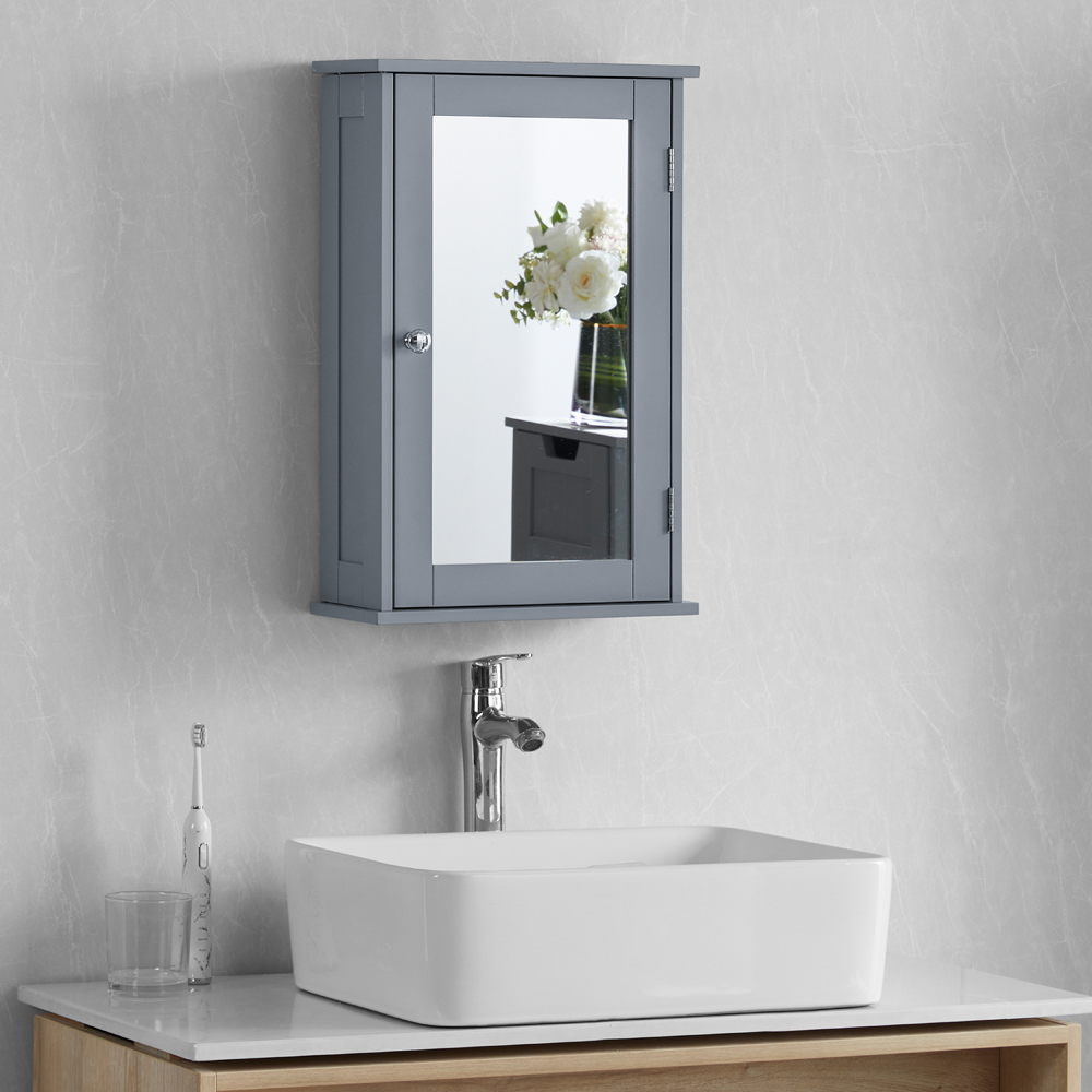 BATH VIDA Priano Single Door Grey Mirror Bathroom Cabinet Image 3