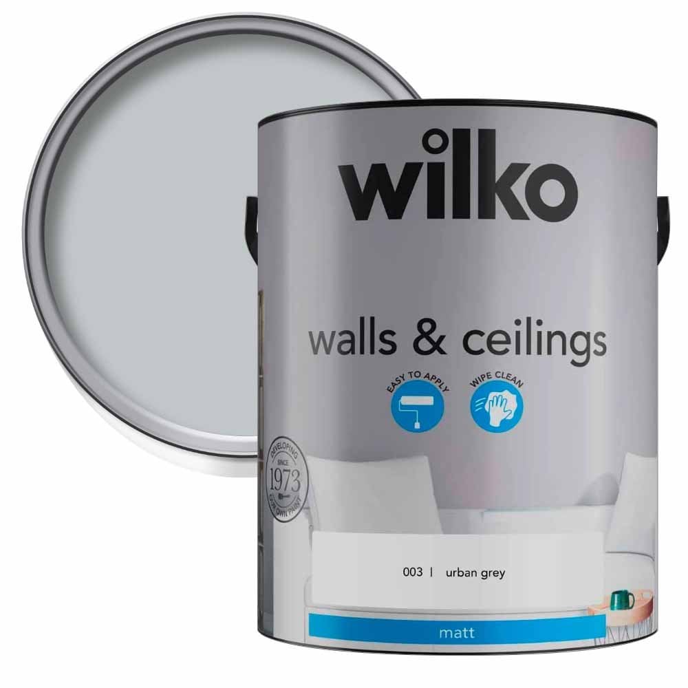 Wilko Walls & Ceilings Urban Grey Matt Emulsion Paint 5L Image 1