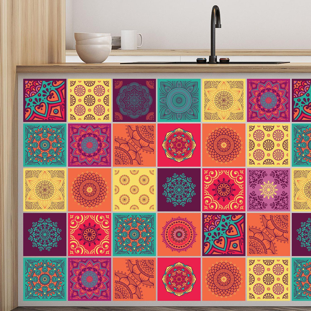 Walplus Colourful Mandala Multicoloured Self Adhesive Tile Sticker 24 Pack Image 5