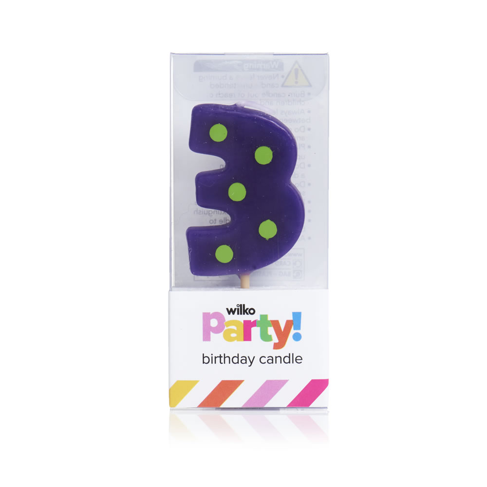Wilko Party Number 3 Birthday Candle Image