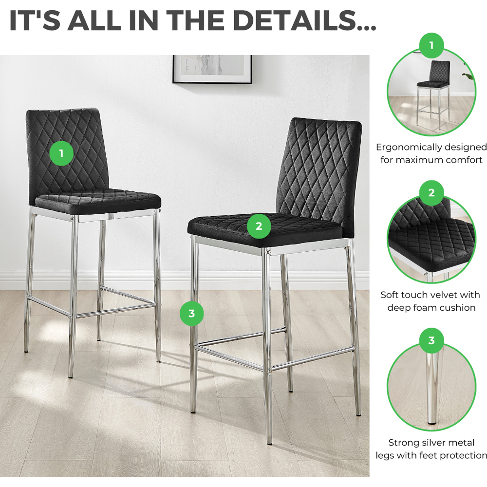 Furniturebox Modern Valera Green and Silver Velvet Bar Stool Set of 2 Image 8