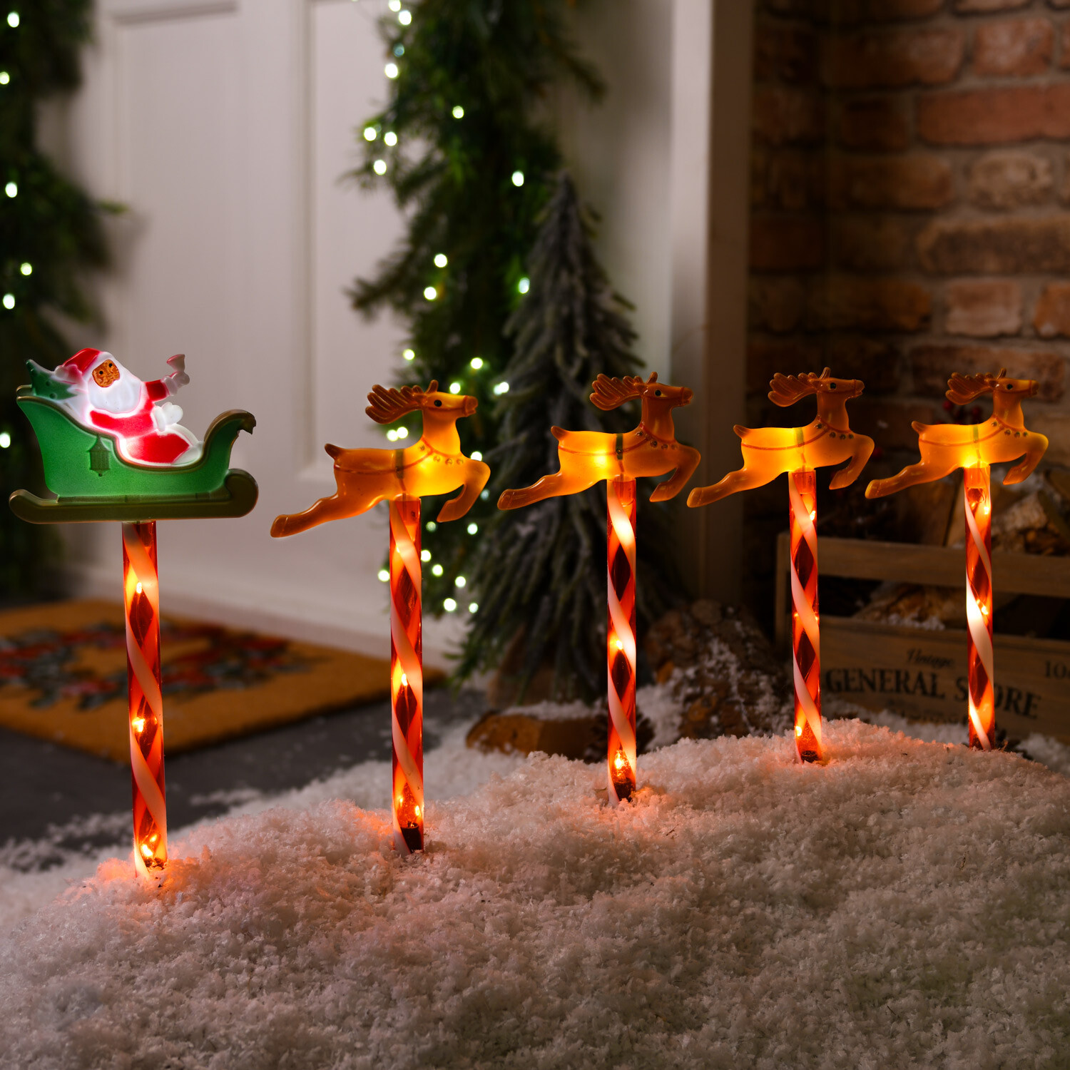 5 Piece Santa Sleigh Stake LightsWarm White Image 1