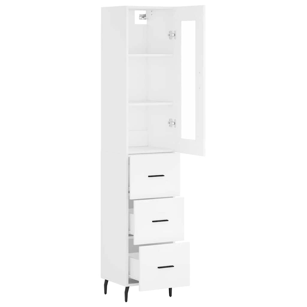 vidaXL Single Glass Door 3 Drawer White Highboard Image 4