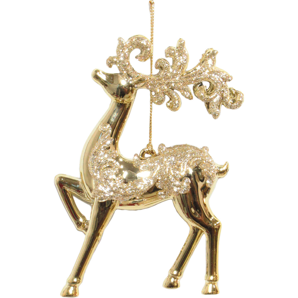 Gold Glitter Shiny Standing Deer Ornament Image