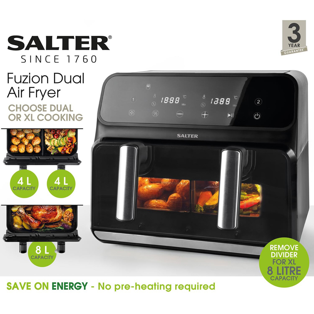 Salter Black 8L Dual Air Fryer with Compartment Divider Image 4