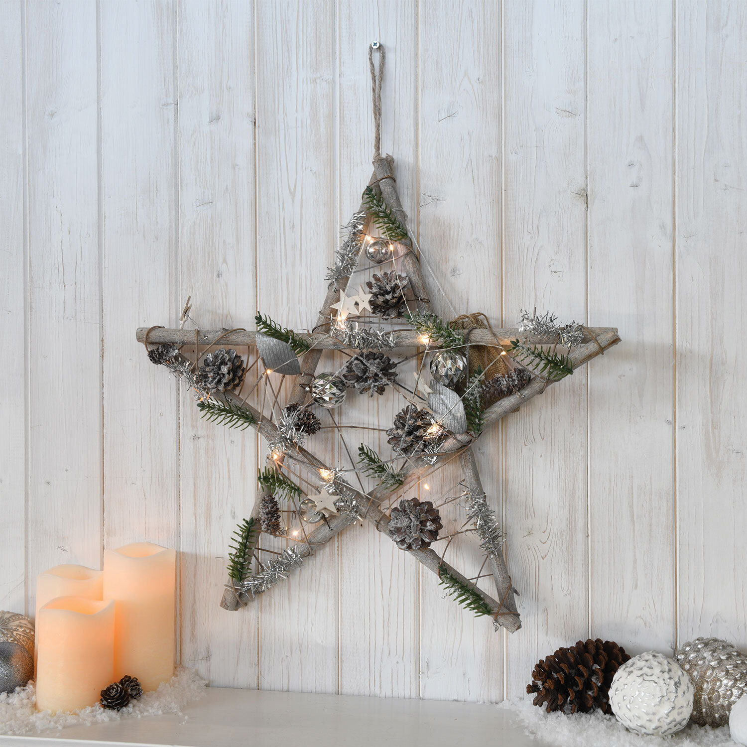 Alpine Lodge Light Up Star with Floristry Christmas Ornament Image 1