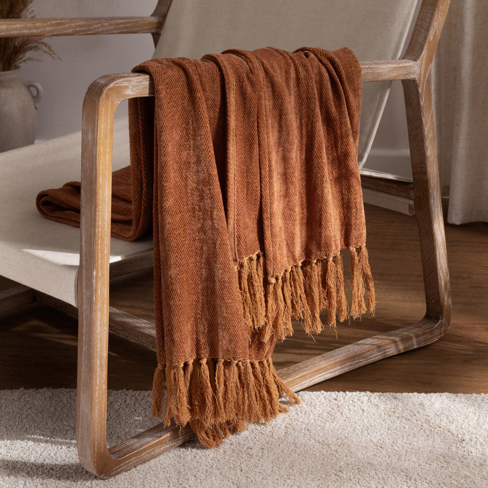 Yard Harri Ginger Herringbone Fringed Throw 130 x 180cm Image 2