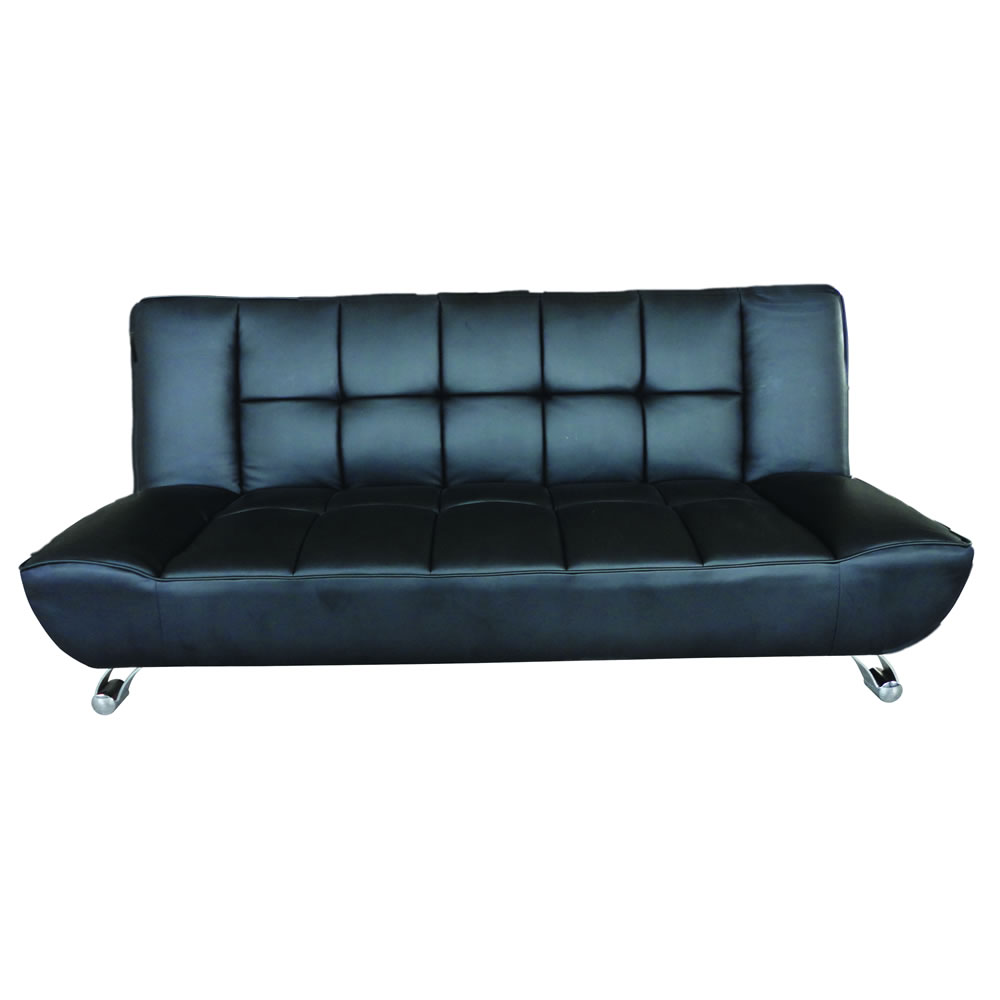 Vogue 2 Seater Black Faux Leather Sofa Bed Image 1
