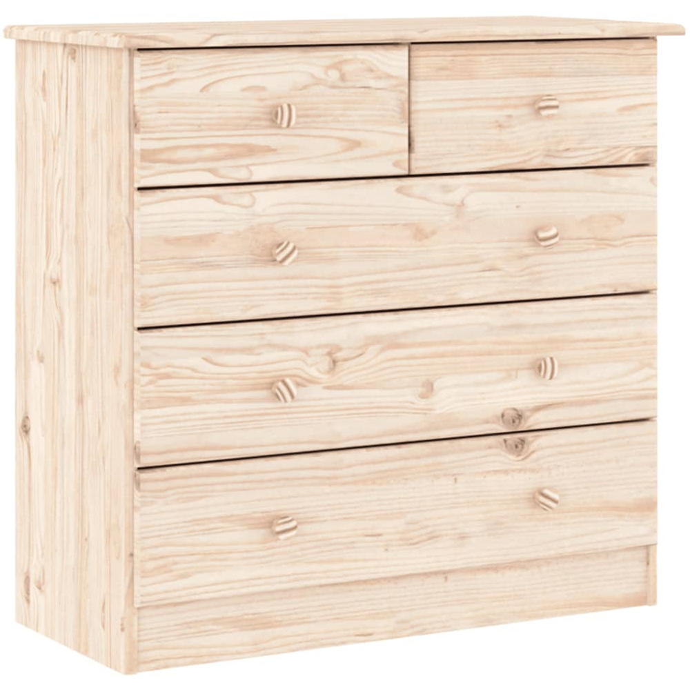 vidaXL 2 Glass Door 5 Drawer Single Shelf Natural Solid Pine Wood Highboard Image 6