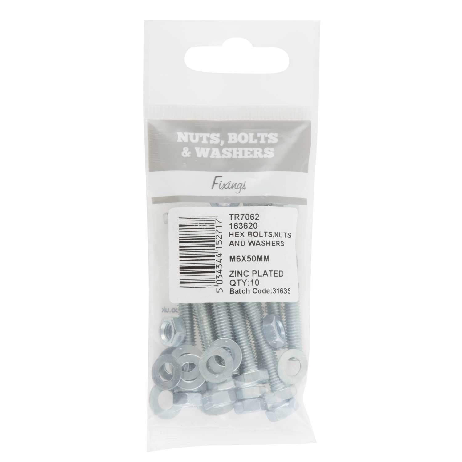 Hiatt M6 x 50mm Hex Bolt Nut and Washer 10 Pack Image 1
