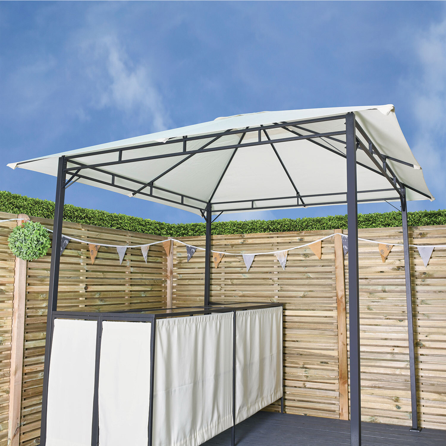 2.4 x 2.4m Cream Steel Bar Gazebo with 2 Chairs Image 6