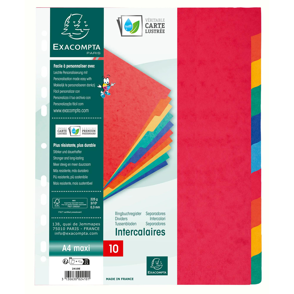 Exacompta A4 Maxi 10 Section Assorted Colour Polypropylene Lightweight Divider 10 Pack Image 2