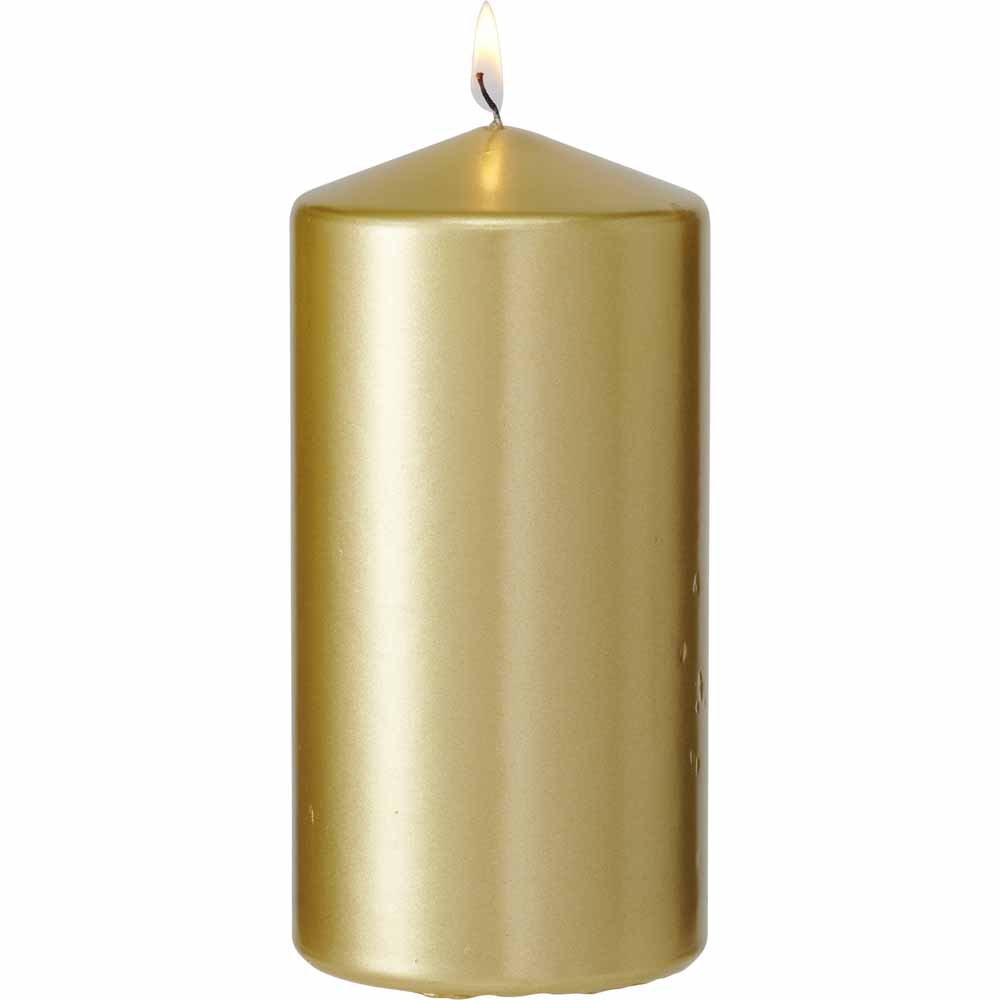 Wilko Gold Metallic Pillar Candle 7.5 x 15cm Wilko