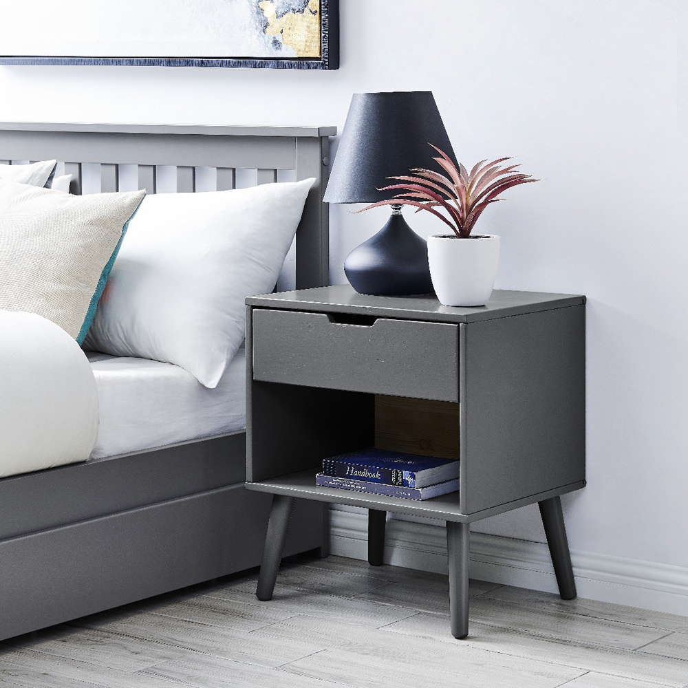 Furniturebox Isla Single Drawer Grey Bedside Table Image 5