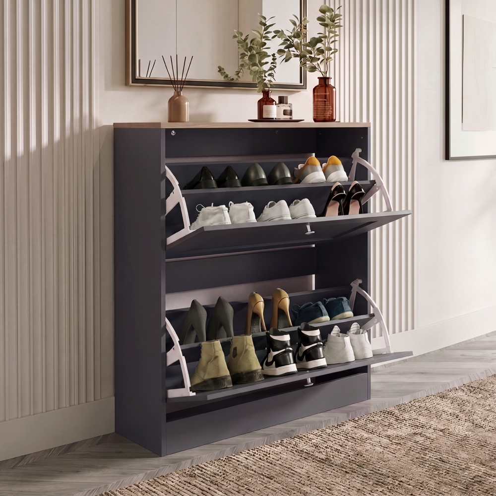 Vida Designs Altino 2 Flip Down Drawer Charcoal Grey and Oak Shoe Cabinet Image 4