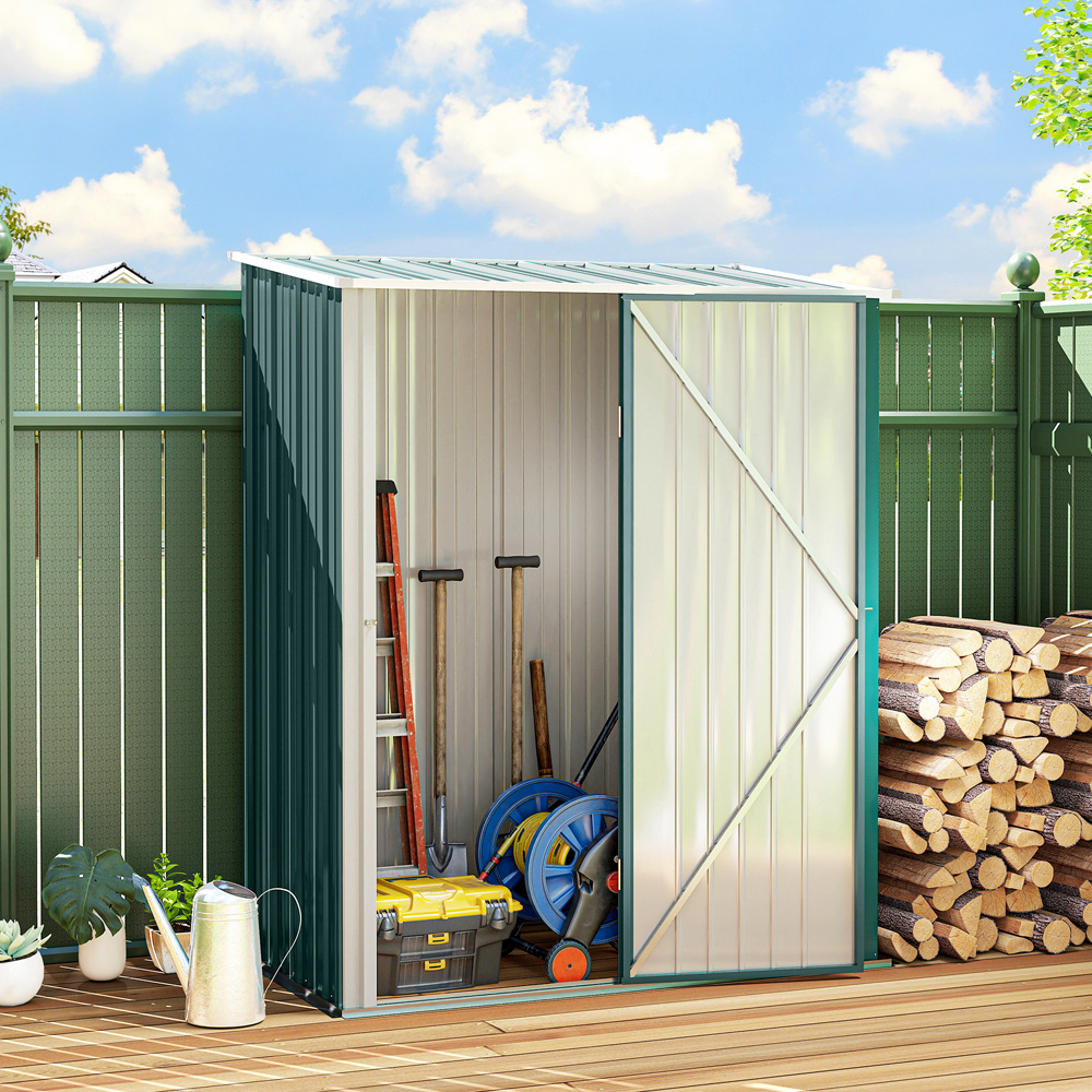 Outsunny 5.3 x 3.1ft Green Metal Pent Garden Shed Image 2