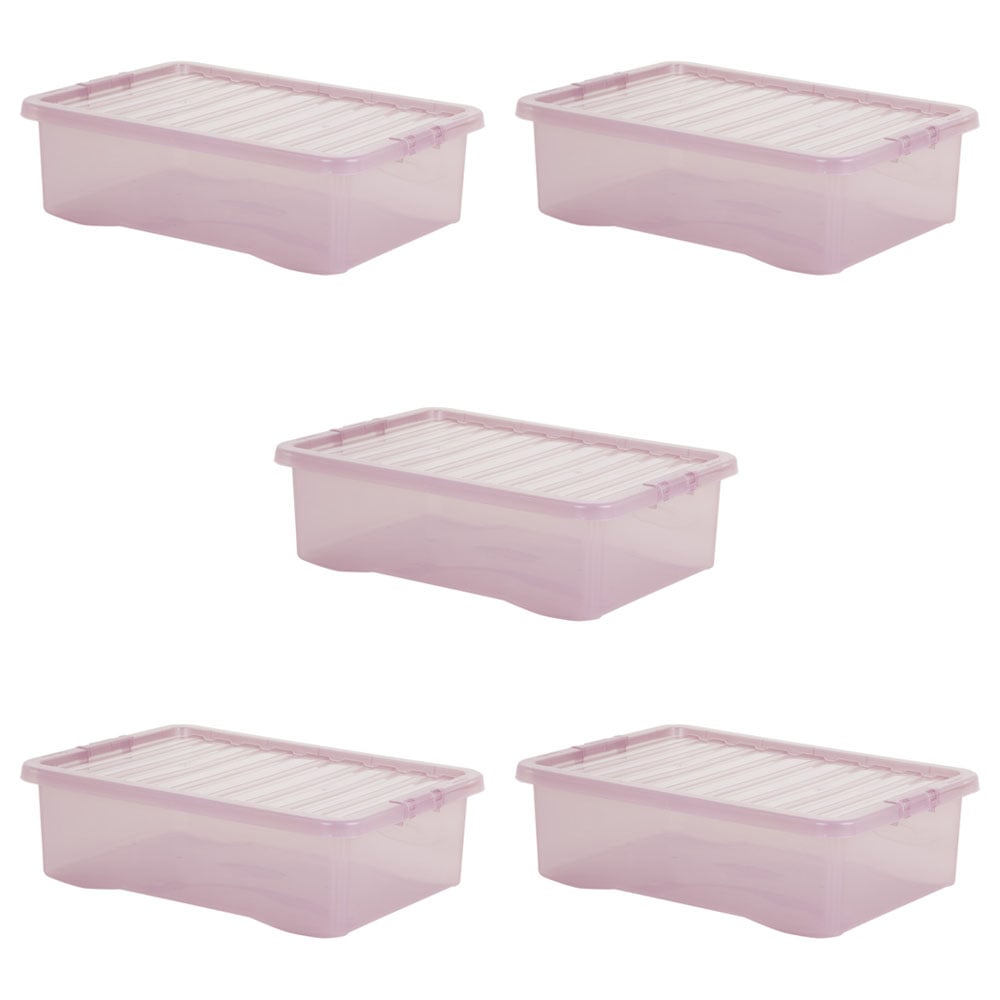 Wham 32L Pink Crystal Storage Box with Lid 5 Pack Image 1
