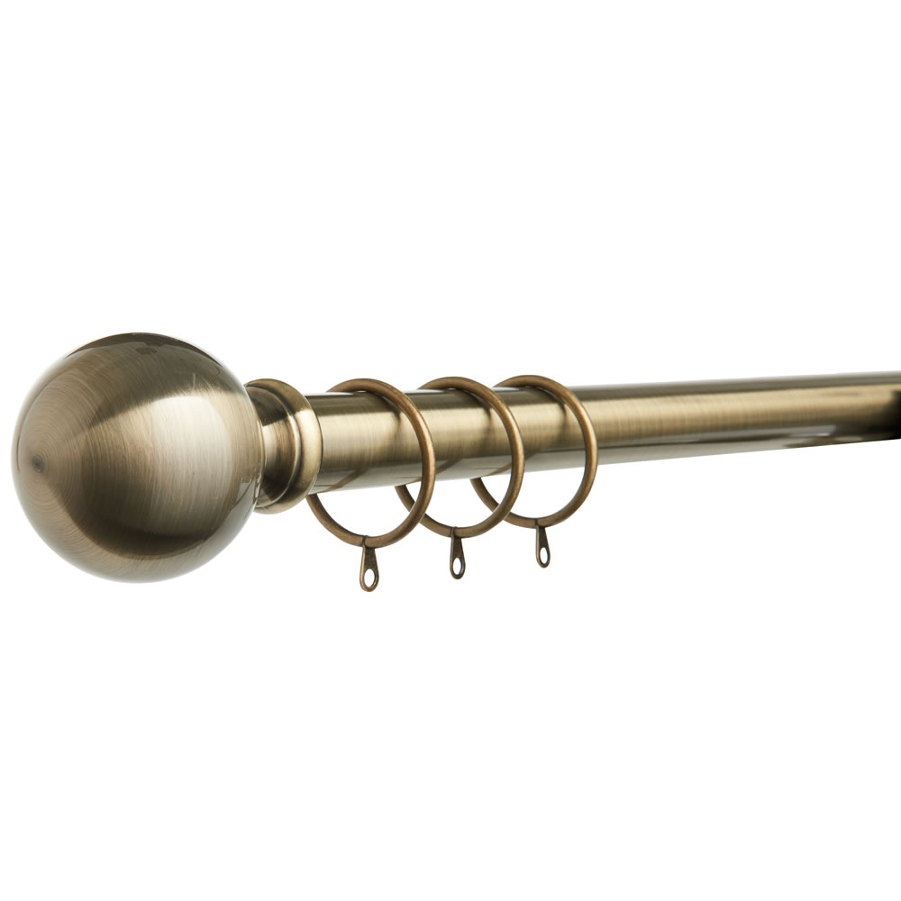 Wilko 120 - 210cm Extendable Antique Brass Ball Curtain Pole Image 2