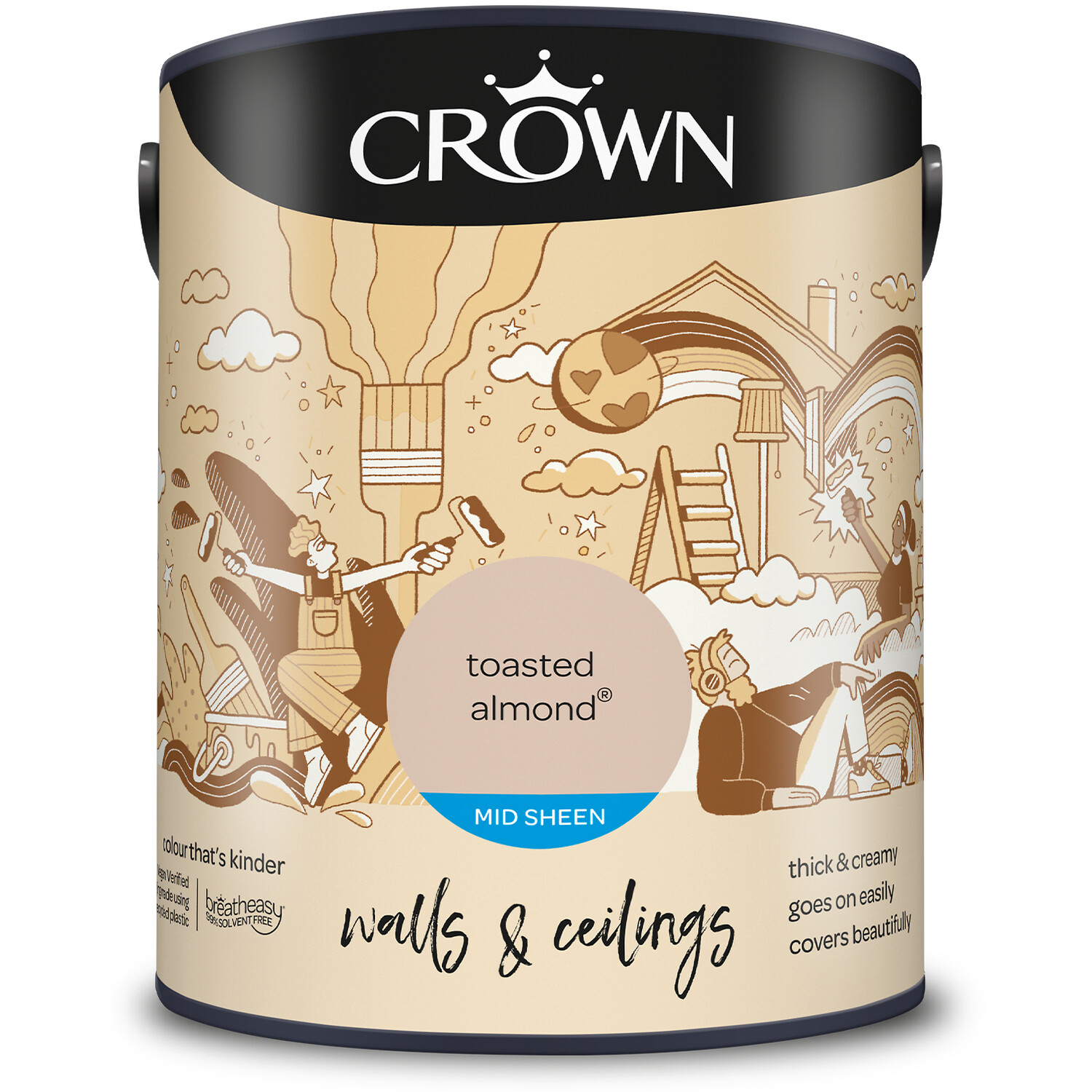 Crown Walls & Ceilings Toasted Almond Mid Sheen Emulsion Paint 5L Image 2