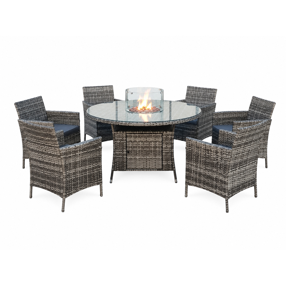 Outdoor Living 6 Seater Rattan Round Firepit Dining Set Image 4