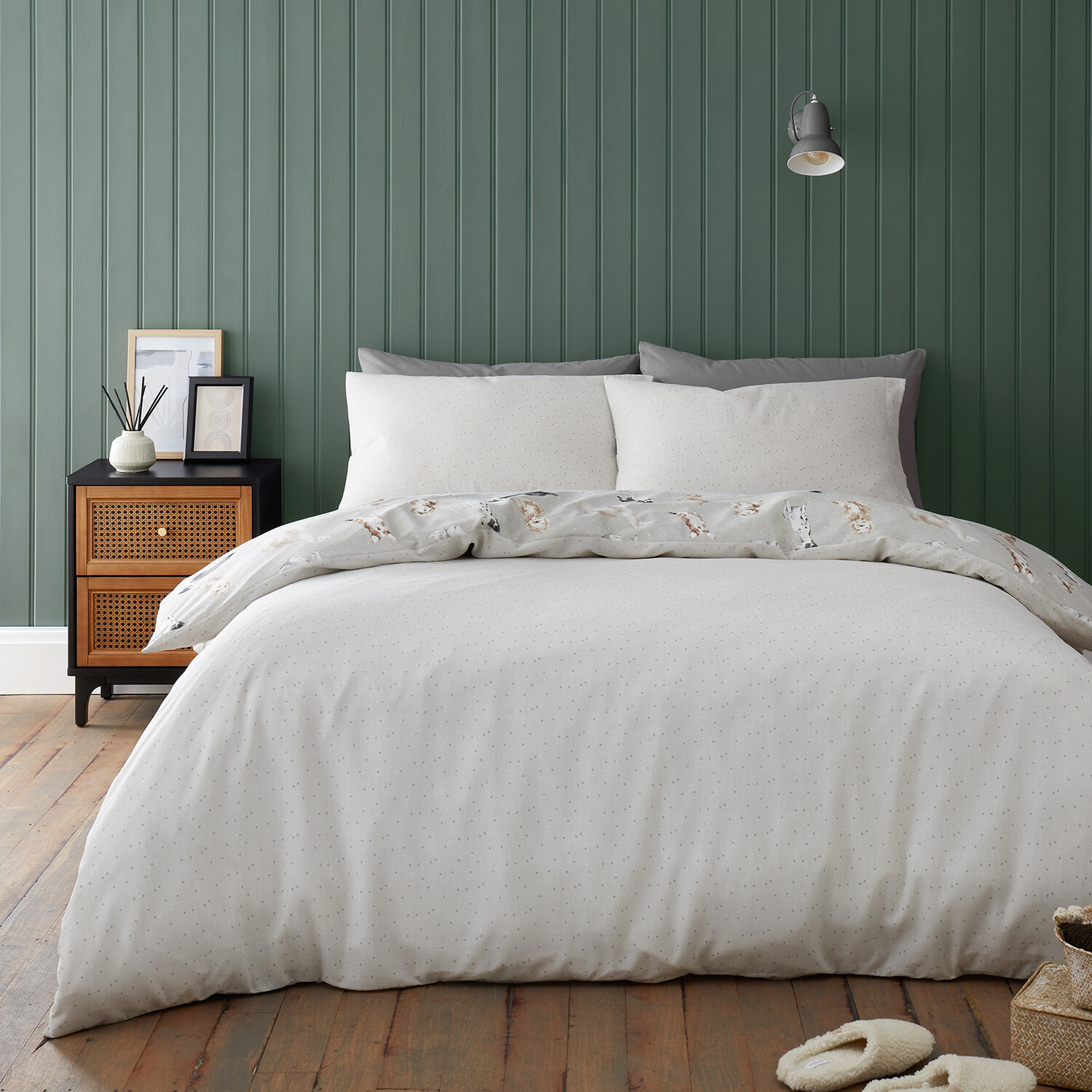 Divante Country Dogs Duvet Cover and Pillowcase Set - Natural / Single Image 2