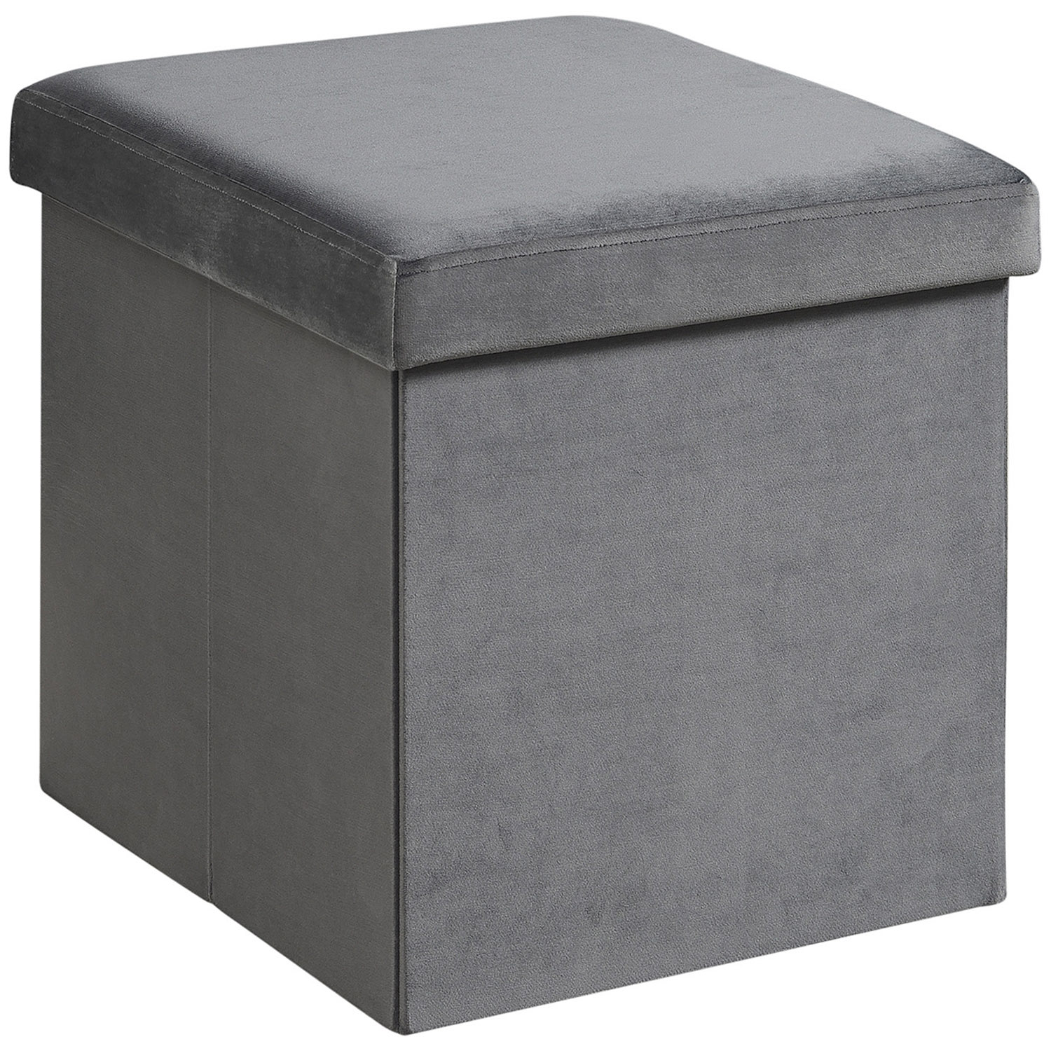 Grey Brushed Velvet Cube Ottoman Storage Box Image 1