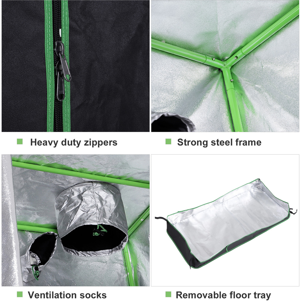 Outsunny Black and Green Oxford Fabric 2.6 x 2.6ft Hydroponic Grow Tent Kit Image 3