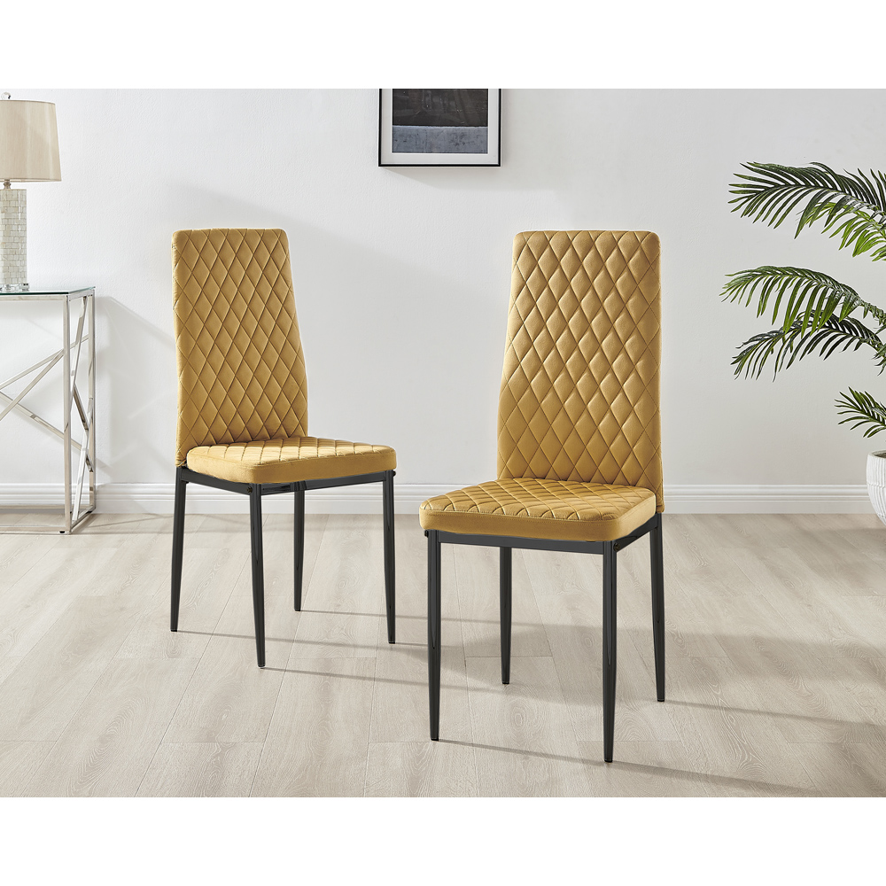 Furniturebox Valera Set of 4 Mustard Yellow and Black Velvet Dining Chair Image 6