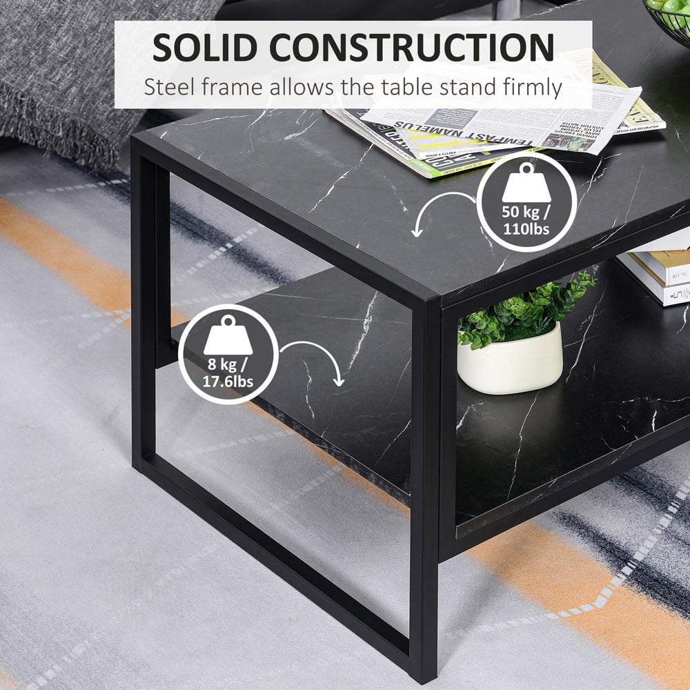 Portland 2 Tier Black Laminated Marble Print Coffee Table Image 5