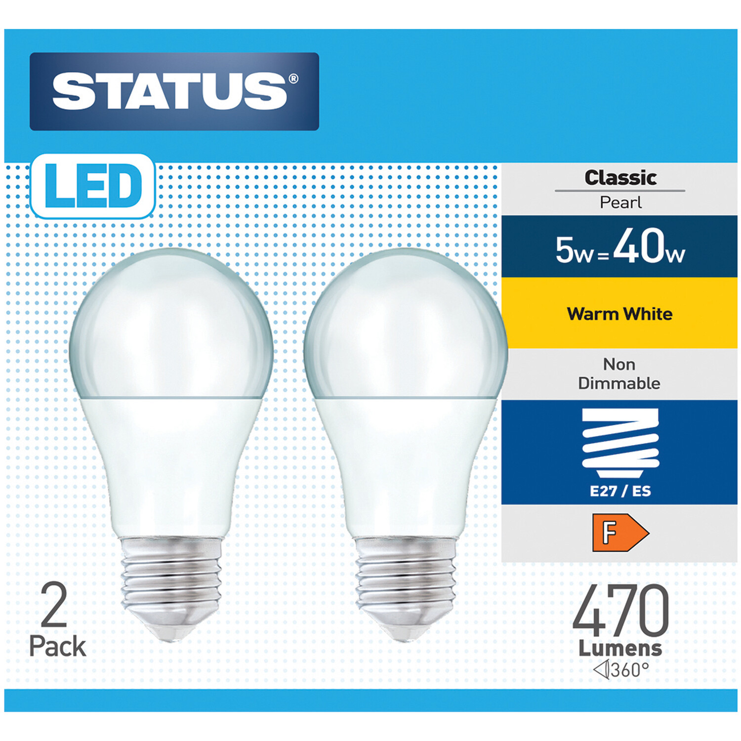 Status ES LED 5W Classic Pearl Light Bulbs 2 Pack Image 1