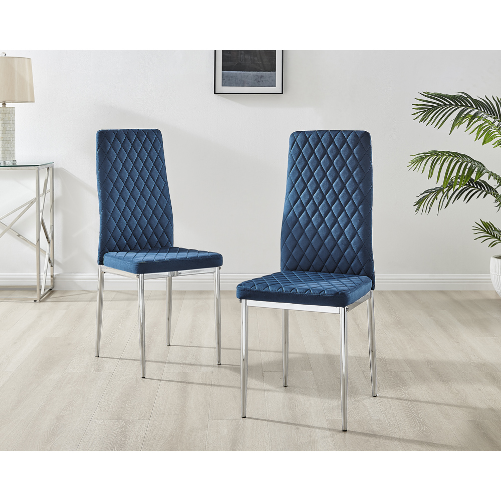 Furniturebox Nova Set of 4 Navy Blue and Silver Velvet Dining Chair Image 6