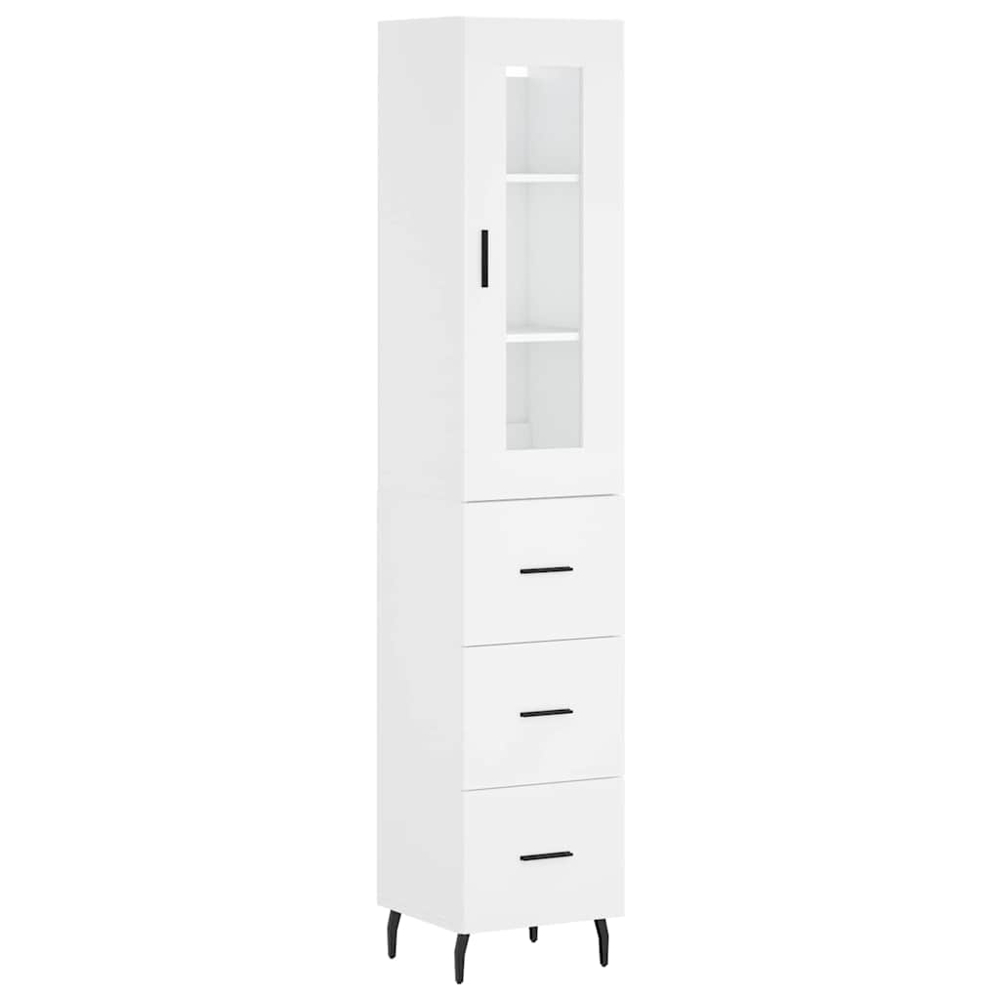 vidaXL Single Glass Door 3 Drawer White Highboard Image 2