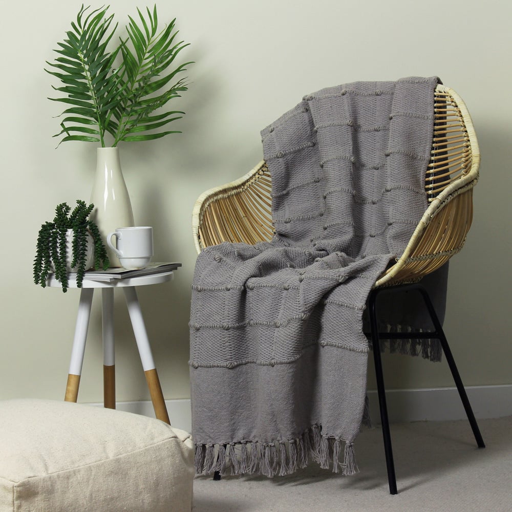 furn. Motti Grey Woven Tufted Stripe Throw 130 x 180cm Image 2