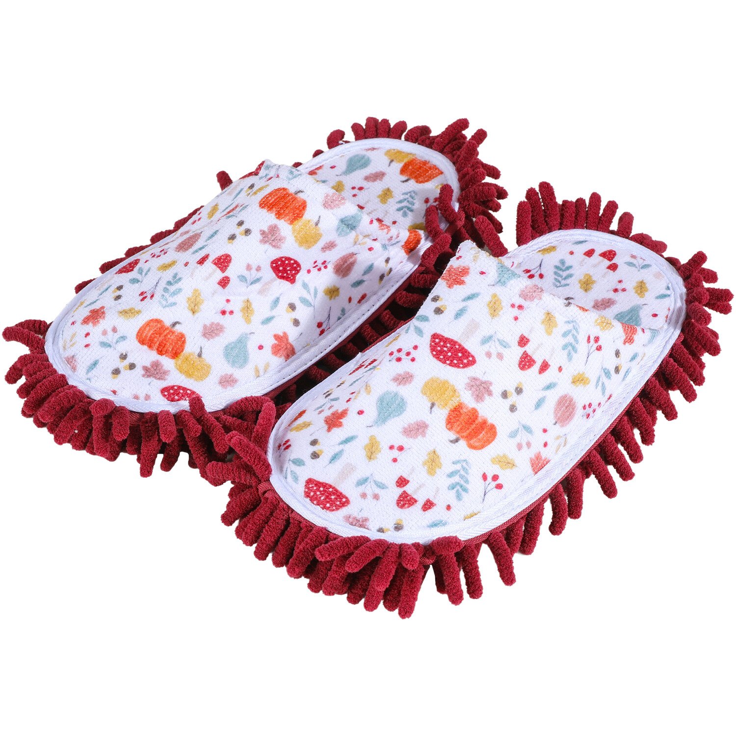 Autumn Pumpkin Chenille Slippers White and Red Image 1