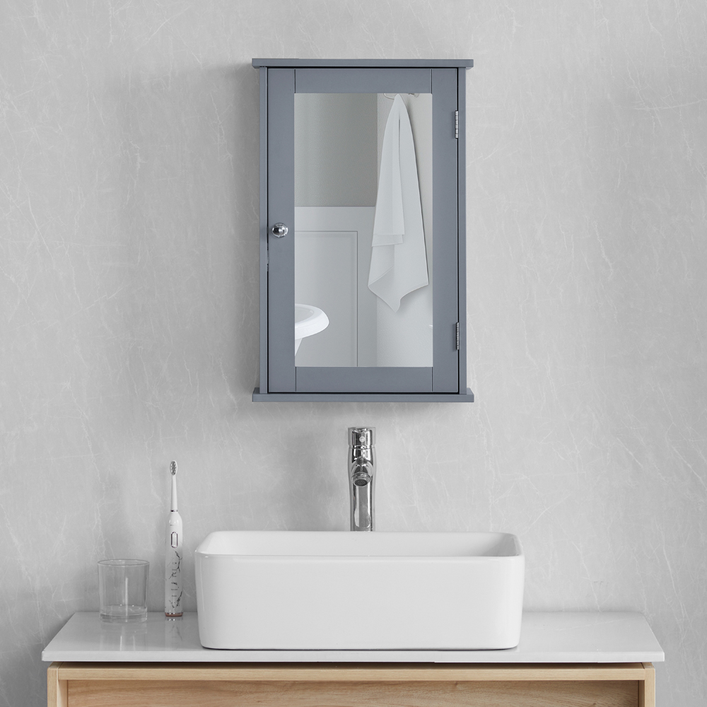 BATH VIDA Priano Single Door Grey Mirror Bathroom Cabinet Image 4