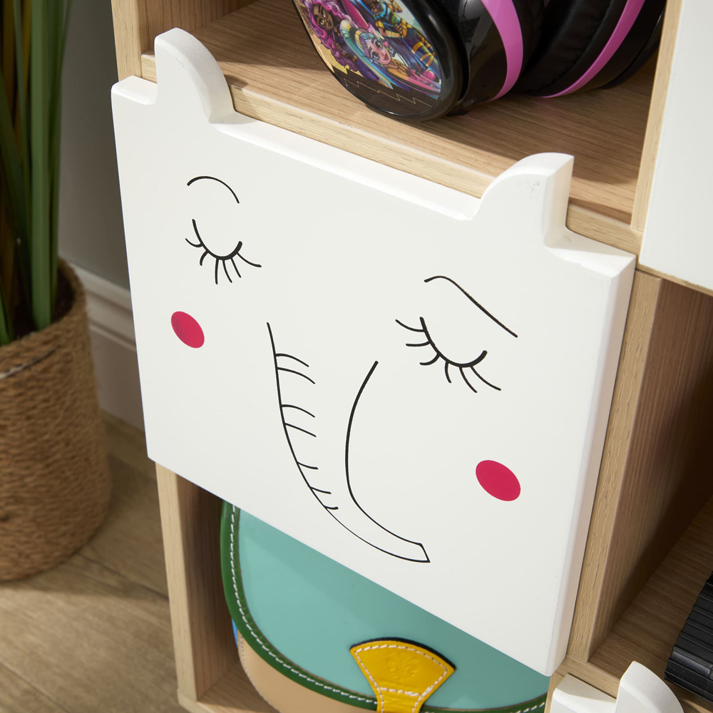 Home Source Milo 4 Door 4 Shelf White and Natural Animal Motifs Kids Cube Storage Unit Image 7